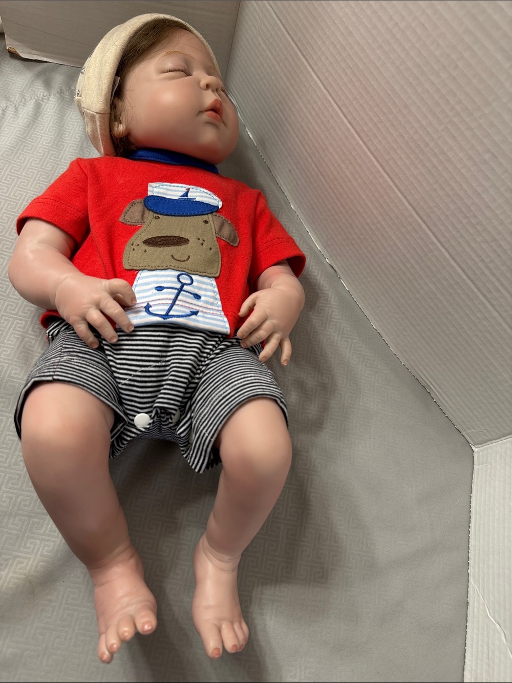 Anatomically Correct Reborn Sleeping Baby Boy Doll Silicone Sailor Puppy Outfit